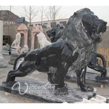 vente chaude pierre sculpture style européen en marbre noir lion à vendre